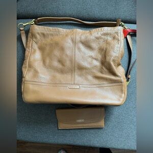 Authentic tan Leather Coach Shoulder and matching wallet